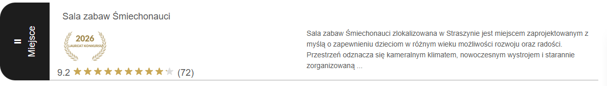 Laureat Orły Rozrywki - Sala Zabaw Śmiechonauci